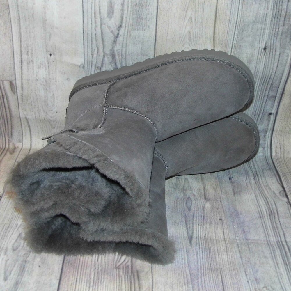 UGG Nash Buckle Grey Suede/Sheepskin Boots Womens Size 8 - Picture 7 of 9
